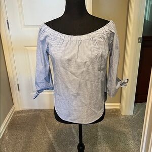 Emory Park Blue Pinstripe Off-Shoulder Blouse